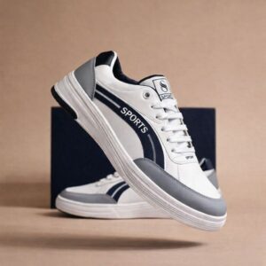 1.1 shoes Henry Castle & Co Men’s Chunky Sole White & Grey Sneakers | Grip-Enhanced Lace-Up Shoes for Street & Daily Wear