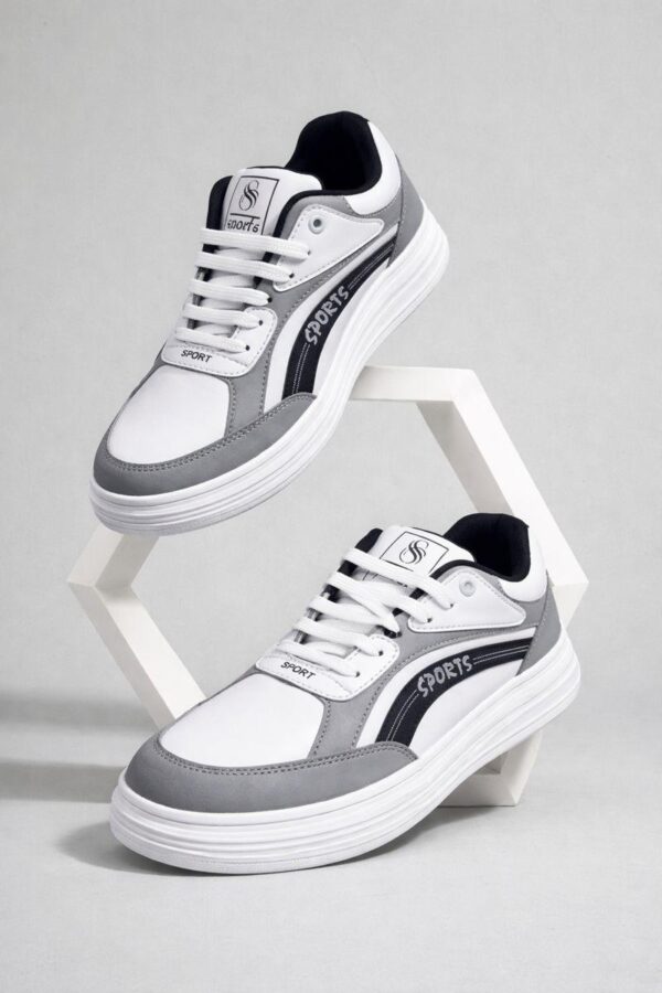 Henry Castle & Co Men’s Chunky Sole White & Grey Sneakers | Grip-Enhanced Lace-Up Shoes for Street & Daily Wear