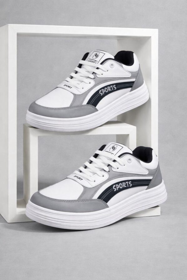 Henry Castle & Co Men’s Chunky Sole White & Grey Sneakers | Grip-Enhanced Lace-Up Shoes for Street & Daily Wear