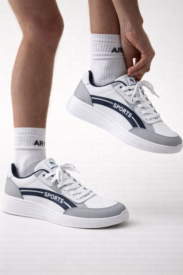 Henry Castle & Co Men’s Chunky Sole White & Grey Sneakers | Grip-Enhanced Lace-Up Shoes for Street & Daily Wear