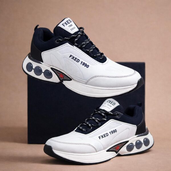 Henry Castle & Co Men’s Performance White & Grey Sports Sneakers | Cushioned Lace-Up Shoes for Walking, Training & Daily Wear