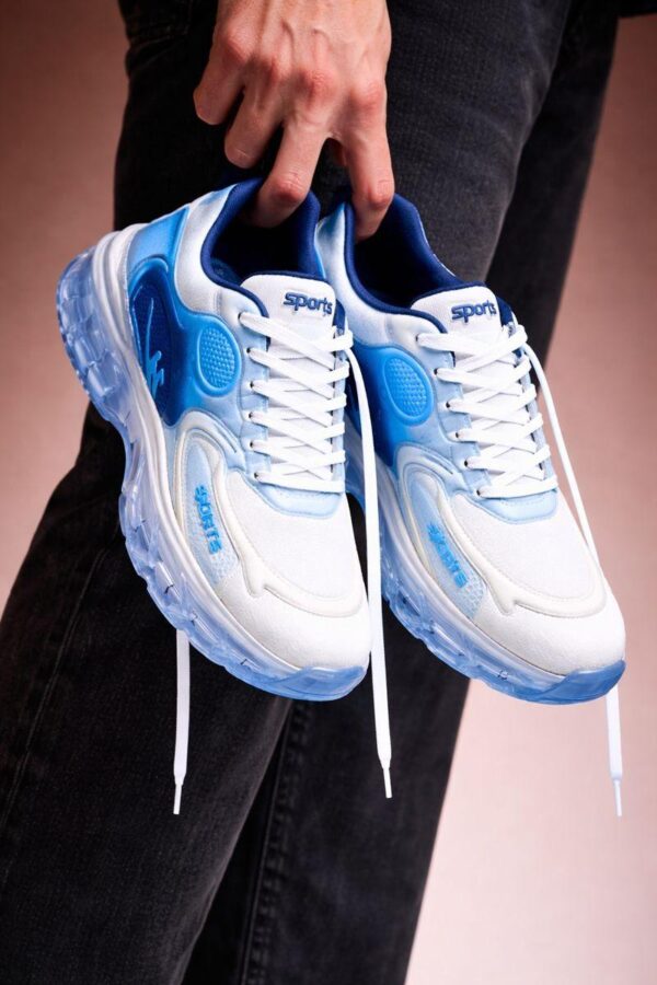 Henry Castle & Co Men’s Air-Cushion Sports Sneakers | Lightweight White & Blue Running Shoes with Shock Absorption