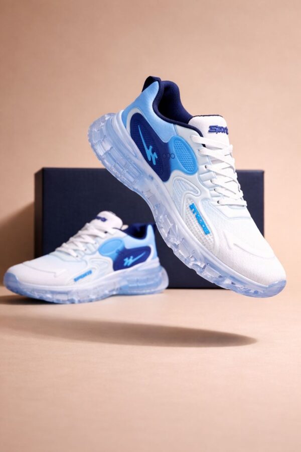 Henry Castle & Co Men’s Air-Cushion Sports Sneakers | Lightweight White & Blue Running Shoes with Shock Absorption