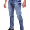 Henry Castle & Co Men’s Slim Fit Ice Blue Washed Stretch Jeans | Trendy Faded Denim for Casual Wear