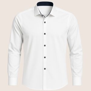 HCC-WM-WB Henry Castle & Co Men’s White Cotton Shirt with Black Cuffs & Collar | Contrast Formal Casual Shirt