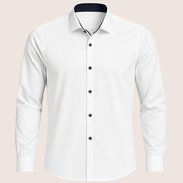 Henry Castle & Co Men’s White Cotton Shirt with Black Cuffs & Collar | Contrast Formal Casual Shirt